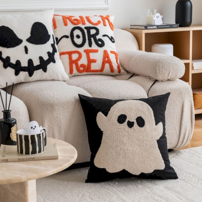Halloween Themed Embroidered Throw Pillow, Decorative Cushion, Throw Pillow