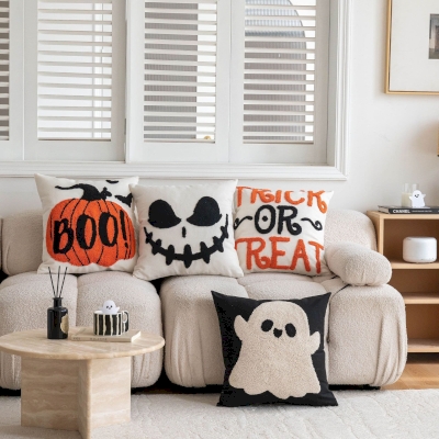Halloween Themed Embroidered Throw Pillow, Decorative Cushion, Throw Pillow