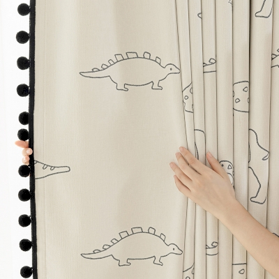 Rideau Occultant Enfant DINO, Tissu Chenille, Motif Jacquard de Dinosaures