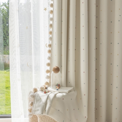 Rideaux JURA, Rideaux Chambre Enfant, Tissu Chenille, Motif Jacquard Haricot Arc-en-ciel