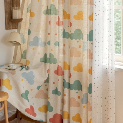 Colorful Cloud Pattern Linen-Blend Kids Nursery Curtains