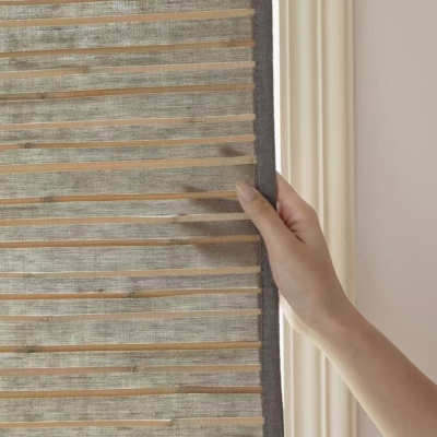 Store sur mesure Sans Cordon, en Lin et Roseaux Naturel