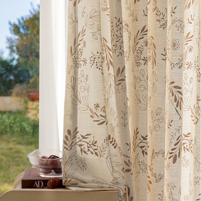 Rideau TAMARA, Tissu Mélangé Polyester et Lin, Broderie à Motifs Végétaux