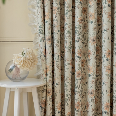 Rideau Occultant Jardin Fleur, Tissu Chenille Imprimé, Motif Floral Doux