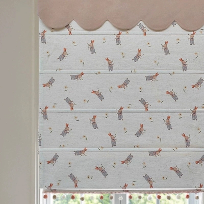 BUNNY DREAMS Rabbit Pattern Cotton-Linen Textured Custom Kids Roman Shades