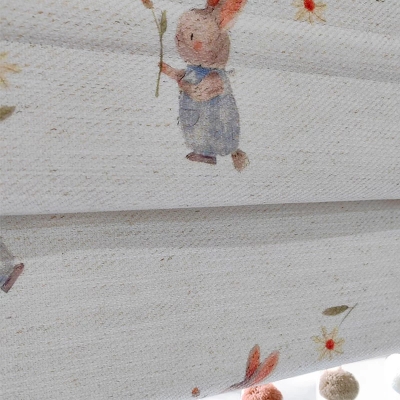 BUNNY DREAMS Rabbit Pattern Cotton-Linen Textured Custom Kids Roman Shades