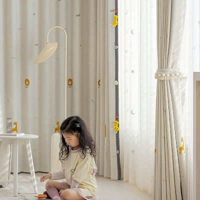 Safari Giraffe Lion Embroidered Linen-Polyester Custom Kids Curtains