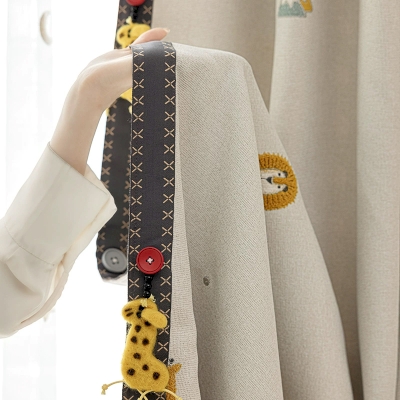 Safari Giraffe Lion Embroidered Linen-Polyester Custom Kids Curtains