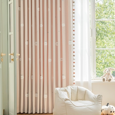 Rideau Sur Mesure Enfant Cumulus, Tissu Chenille, Nuage Couronné, Rose