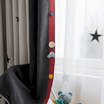 Rideau Sur Mesure Occultant Enfant Starry Night, Tissu Chenille, Broderie Étoiles