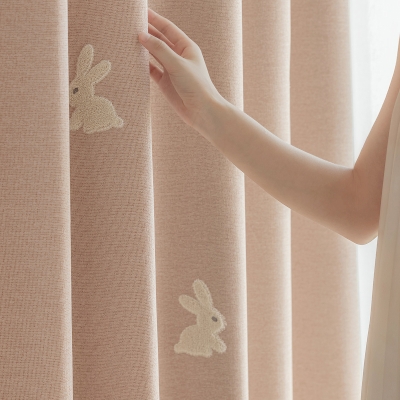Rabbit Embroidered Cotton-Linen Feel Kids Nursery Curtains