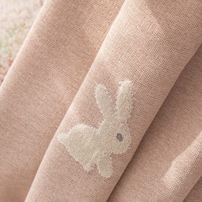Rabbit Embroidered Cotton-Linen Feel Kids Nursery Curtains