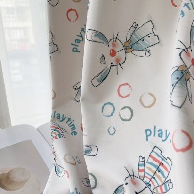 Bunny Pattern Velvet Kids Curtains Custom Nursery Curtains