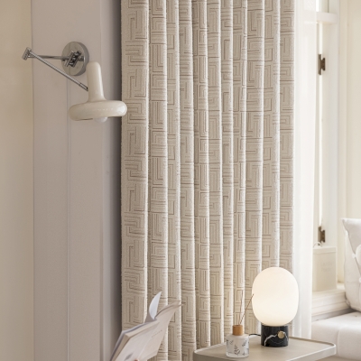 NEO Geometric Embroidered Textured Wool-Blend Custom Curtains