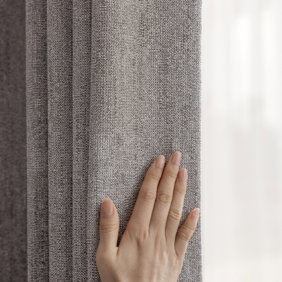 NOVA Grey Bouclé Textured Cotton-Polyester Custom Curtains