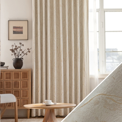 VELIA Marble Effect Textured Embroidered Cotton-Polyester Custom Curtains