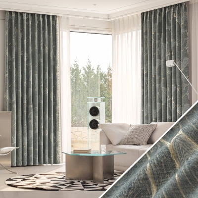 ELÉA Gold Embroidered Topographic Pattern Chenille Curtains