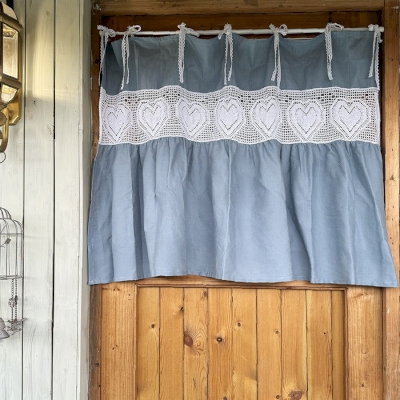 Rideau Brise-Bise en Crochet Cœur Bleu en Mélange Coton-Polyester