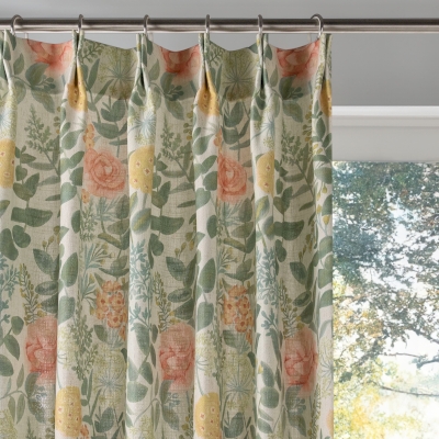 Rideau Sur Mesure Rosalia, Tissu Lin Mélangé, Motif Floral Vintage Peint à la Main