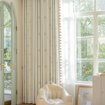 ARCADIA Cloud Rain Embroidered Chenille Custom Kids Blackout Curtains