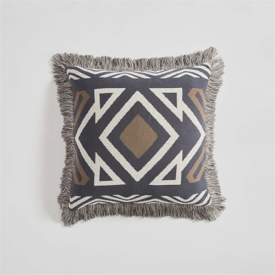 ECHO Cushion Cover, Geometric Pattern Cotton Fabric, Fringed Finish, 45 x 45 cm