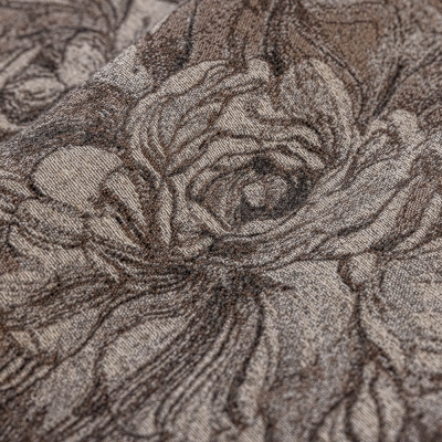 Rideau Sur Mesure Calista, Tissu Jacquard en Laine Mélangée, Motif Floral Épanoui