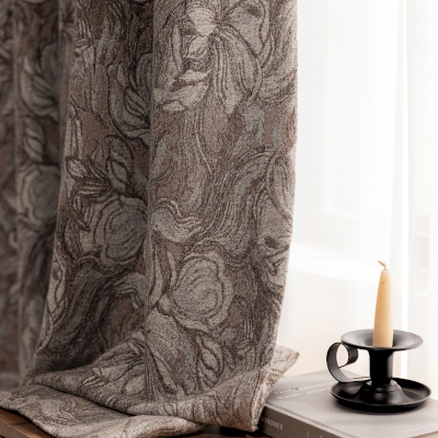 Rideau Sur Mesure Calista, Tissu Jacquard en Laine Mélangée, Motif Floral Épanoui