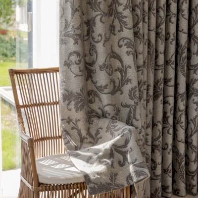 Rideau Sur Mesure VOLUTES, Tissu Jacquard Effet Laine, Motif Feuillage Arabesque