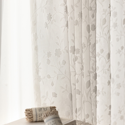 Voilage CEIBA, Tissu Jacquard à Motif de Fleur de Fromager, Voilage Sur Mesure