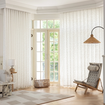 Voilage tamisant FEUILLETON, Tissu Jacquard Motif Feuillage Élancé, Voilage Sur Mesure