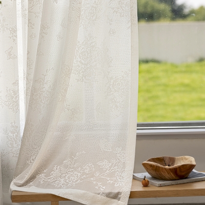 Voilage Tamisant Thermique MIROVIA, Tissu Jacquard Motif Papillons Et Fleurs, Voilage Sur Mesure