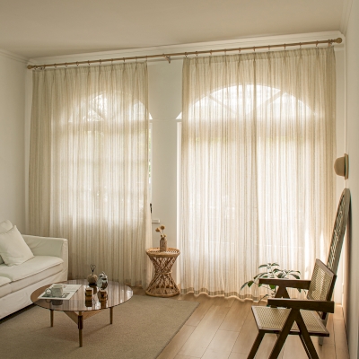 Voilage CHAMPSIA, Rayures Verticales Effet Naturel, Tissu Lin Mélangé, Rideau Sur Mesure Tamisant