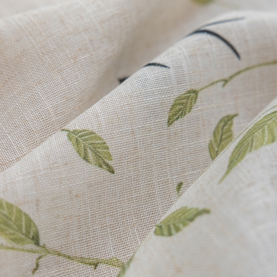 Voilage Chinois FEIYU, Motif Hirondelles & Branches, Effet Lin Naturel, Voilage Sur Mesure