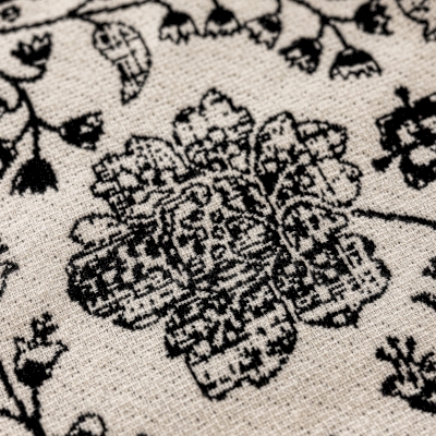 Rideau Sur Mesure FLORES, Tissu Jacquard Aspect Coton-Lin, Motif Floral Graphique Tissé