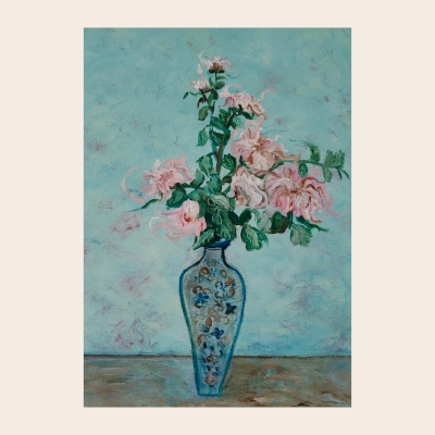 Tableau Décoratif AZURIA, Peinture à l’Huile Impressionniste, Nature Morte Bouquet Floral, Fait Main sur Mesure