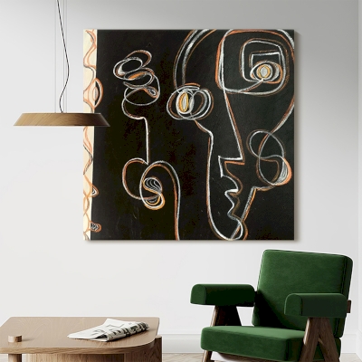 Tableau Décoratif ÉNIGMA, Peinture à l’Huile Abstraite, Portrait Minimaliste, Fait Main sur Mesure