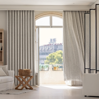 Rideau Sur Mesure HAZEL, Tissu Laine Mélangée, Effet Faux Uni au Tissage à Fines Diagonales