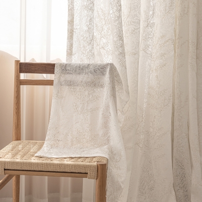 Voilage Sur Mesure SILVENA, Tulle Brodé de Rameaux Fins, Motif Végétal Ajouré