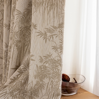 Rideau Sur Mesure SONGÉA, Tissu Jacquard Texturé, Motif Végétal d’Esprit Oriental Inspiré du Pin, du Bambou et du Prunier