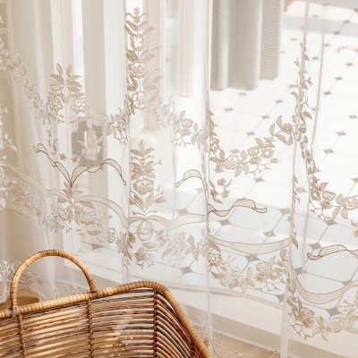 Voilage FRITILLERIE Sur Mesure, Tulle Brodé Floral, Motifs de Roses et Bordures Ondulées