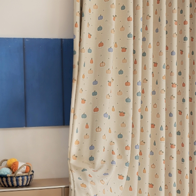 Rideau Enfant Sur Mesure POMMELO, Tissu Chenille Imprimée, Motif Royaume des Petits Potirons