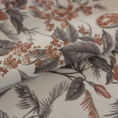 Rideau Sur Mesure VERGER, Tissu Chenille Imprimée, Motif Grenades et Feuillages aux Tons Automnaux