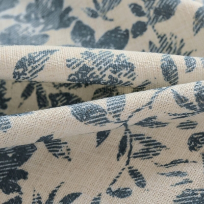 Rideau AVELINE, Tissu Lin et Polyester, Style Champêtre avec Motifs Floraux Bleus