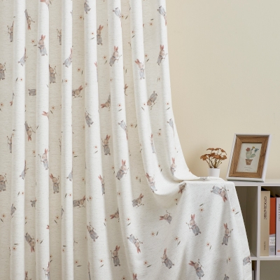 Rideau Enfant Sur Mesure LAPRINE, Tissu Lin-Polyester, Motif Lapin offrant une Fleur