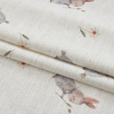 Rideau Enfant Sur Mesure LAPRINE, Tissu Lin-Polyester, Motif Lapin offrant une Fleur