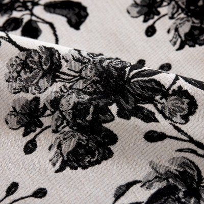 Rideau sur mesure SÉRÉNIA, Tissu Jacquard Chenille, Motif Roses Anciennes Noir