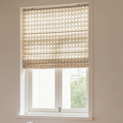 Openwork Geometric Square Linen-Look Custom Roman Shade