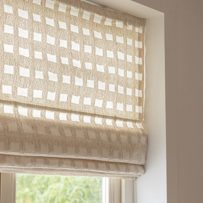 Openwork Geometric Square Linen-Look Custom Roman Shade
