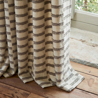 ALDERA Offset Fringed Stripe Linen-Look Jacquard Custom Curtains