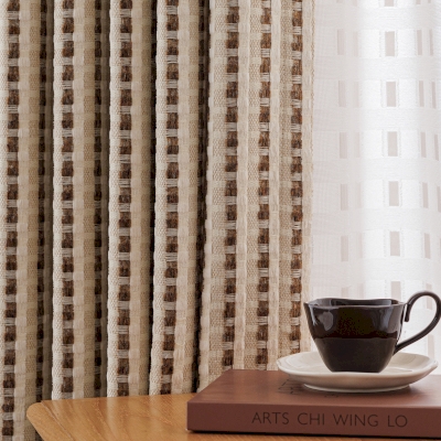 Rideau Sur Mesure LORÉNA, Tissu Jacquard Texturé, Rayures Tissées en Relief aux Nuances Mêlées